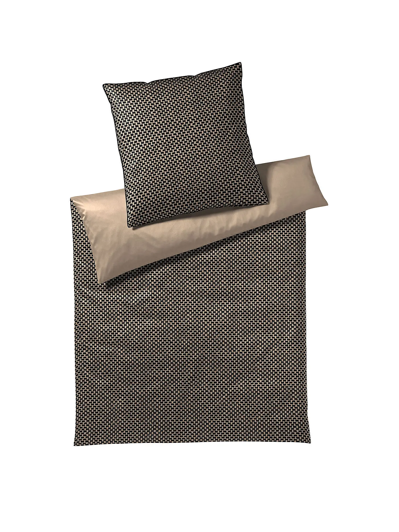 ELEGANTE | Satin Bettwäsche Natural Allover 140x200cm Caramel/Schwarz | 